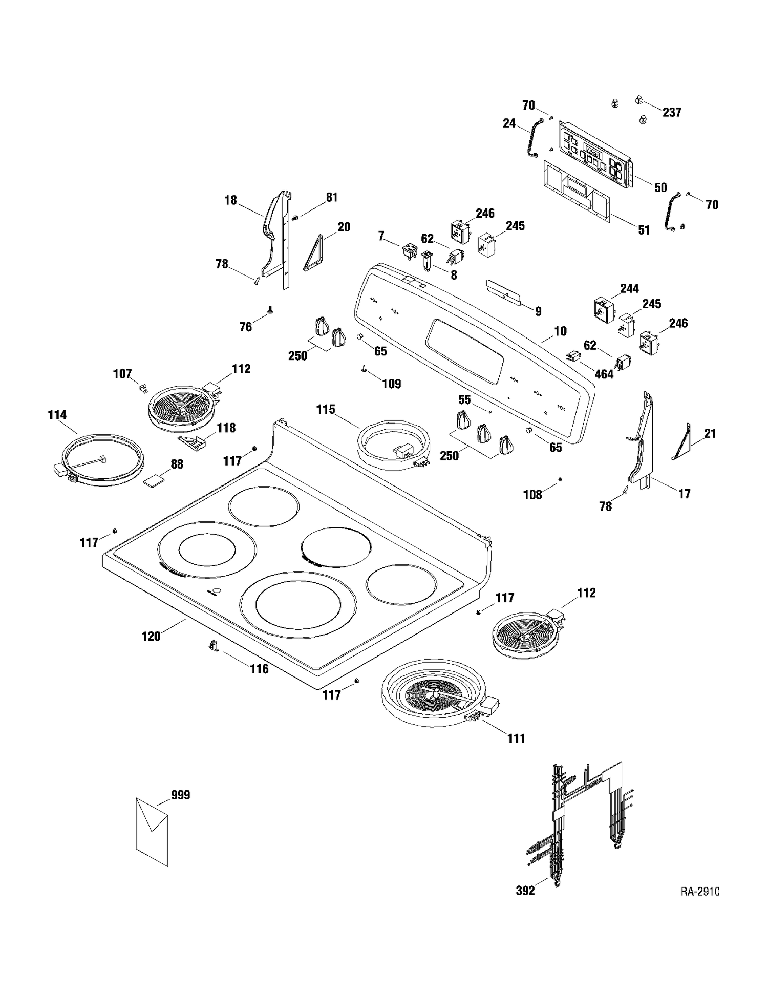 CONTROLS & COOKTOP Diagram and Parts List for JCBP80DP1BB  General Electric Range