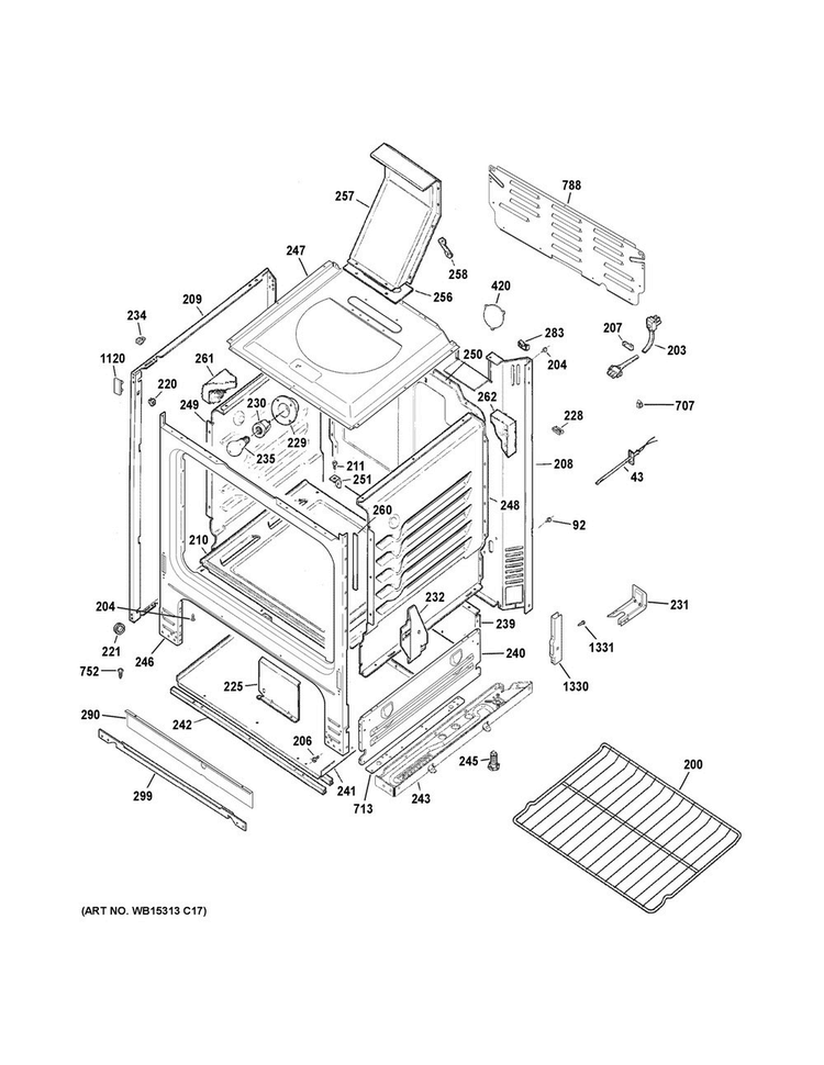 Body Parts Diagram and Parts List for JGBS60DEK2BB  General Electric Range