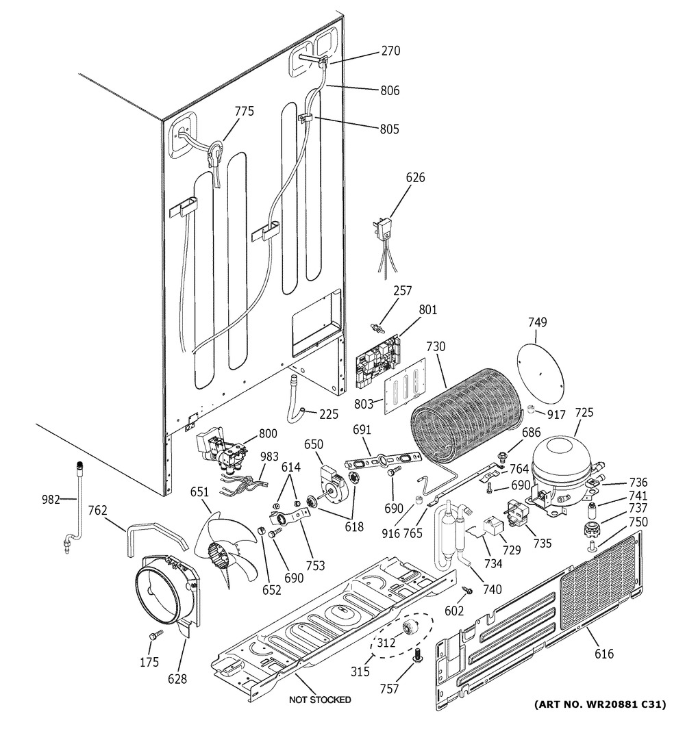 Machine Compartment Diagram and Parts List for XSS25GGHLCBB  General Electric Refrigerator