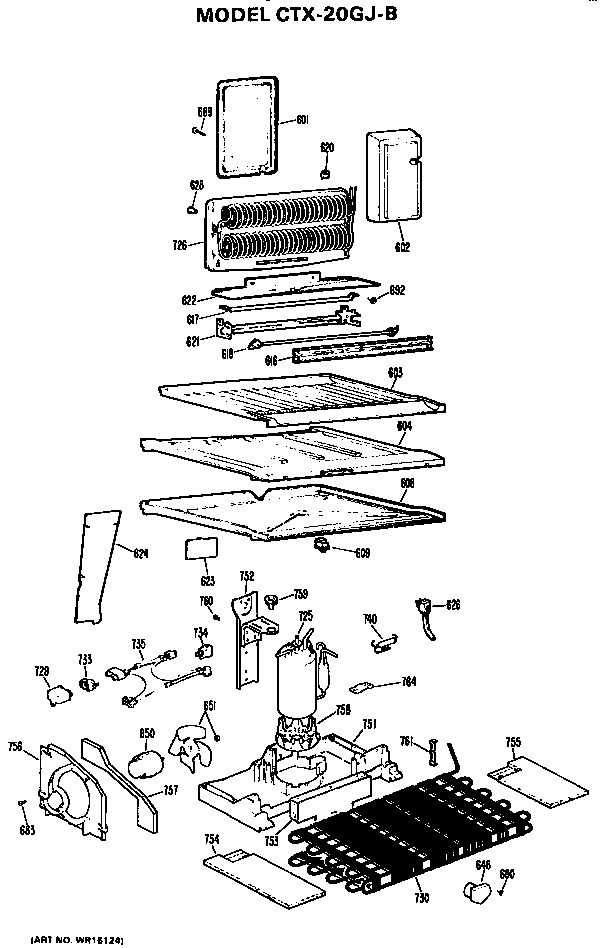 Unit Parts Diagram and Parts List for CTX20PJB  Hotpoint Refrigerator