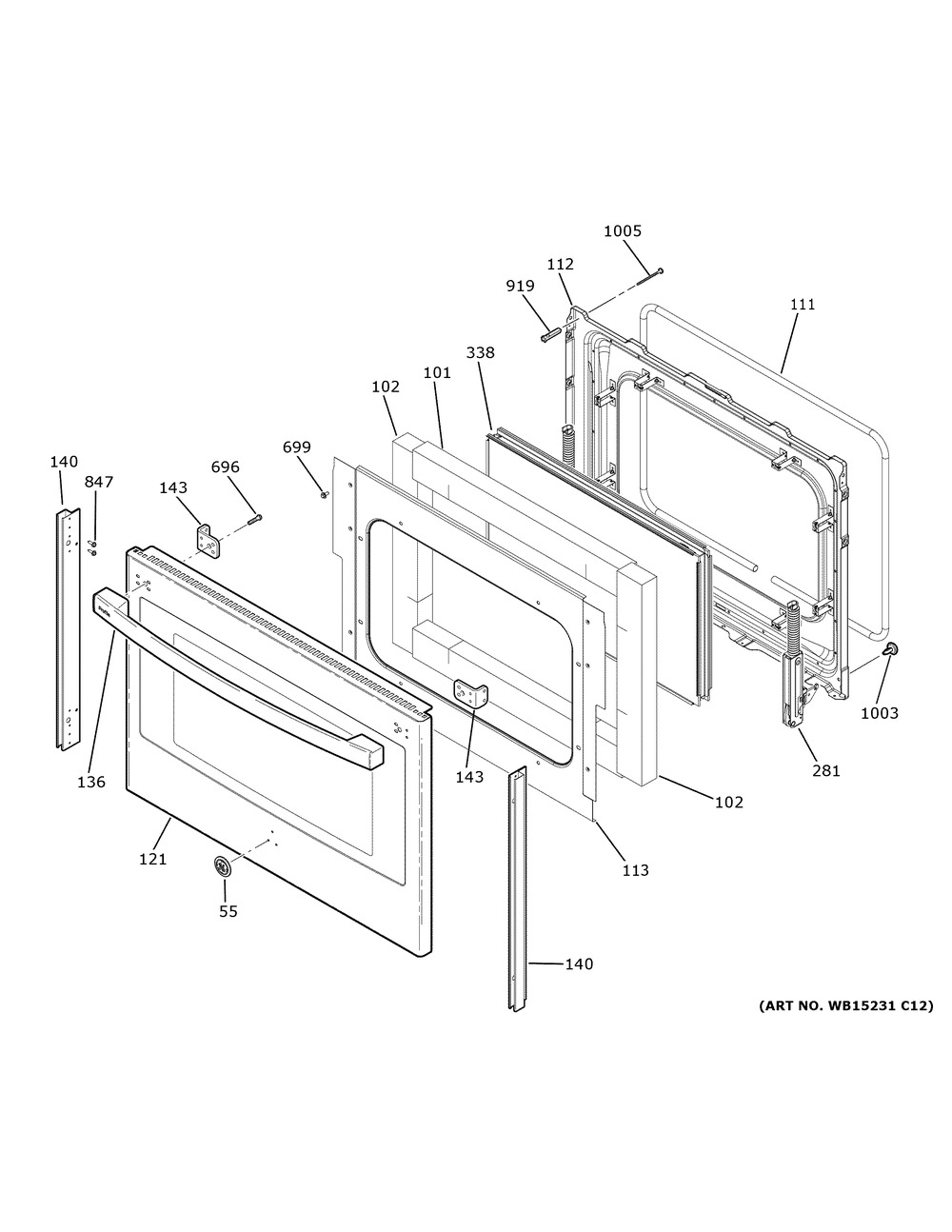 Lower Door Diagram and Parts List for PS960YP1FS  General Electric Range
