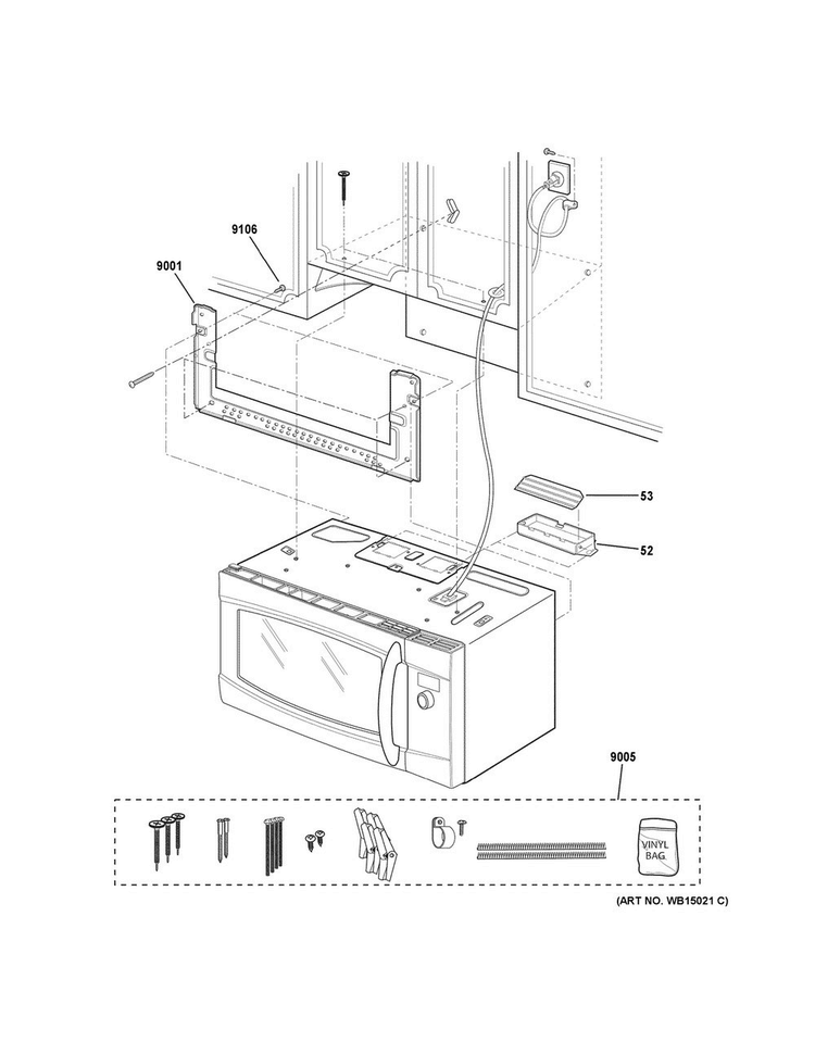 Installation Parts Diagram and Parts List for PSA9120SF2SS  General Electric Microwave