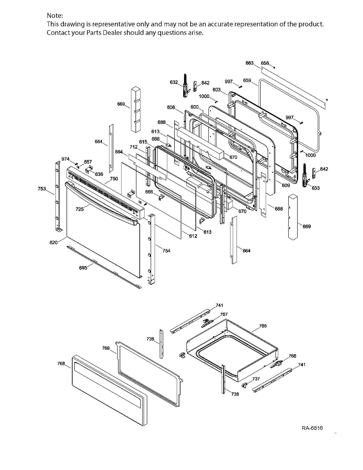 DOOR & DRAWER PARTS Diagram and Parts List for NSRNE4BWH8CA  General Electric Range