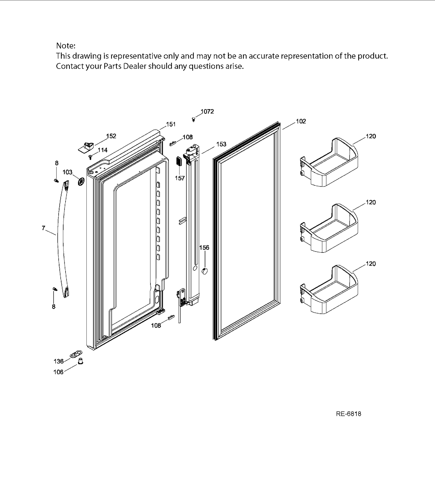 FF DOOR RIGHT Diagram and Parts List for GFMS5HFFBSS  General Electric Refrigerator