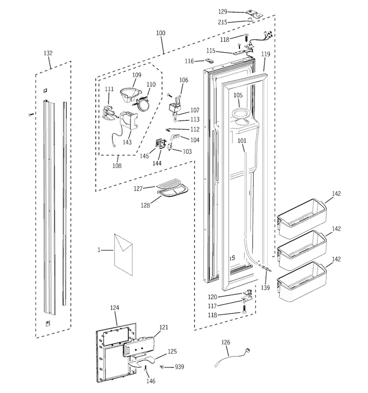 Freezer Door Diagram and Parts List for PSB42LSRBV  General Electric Refrigerator