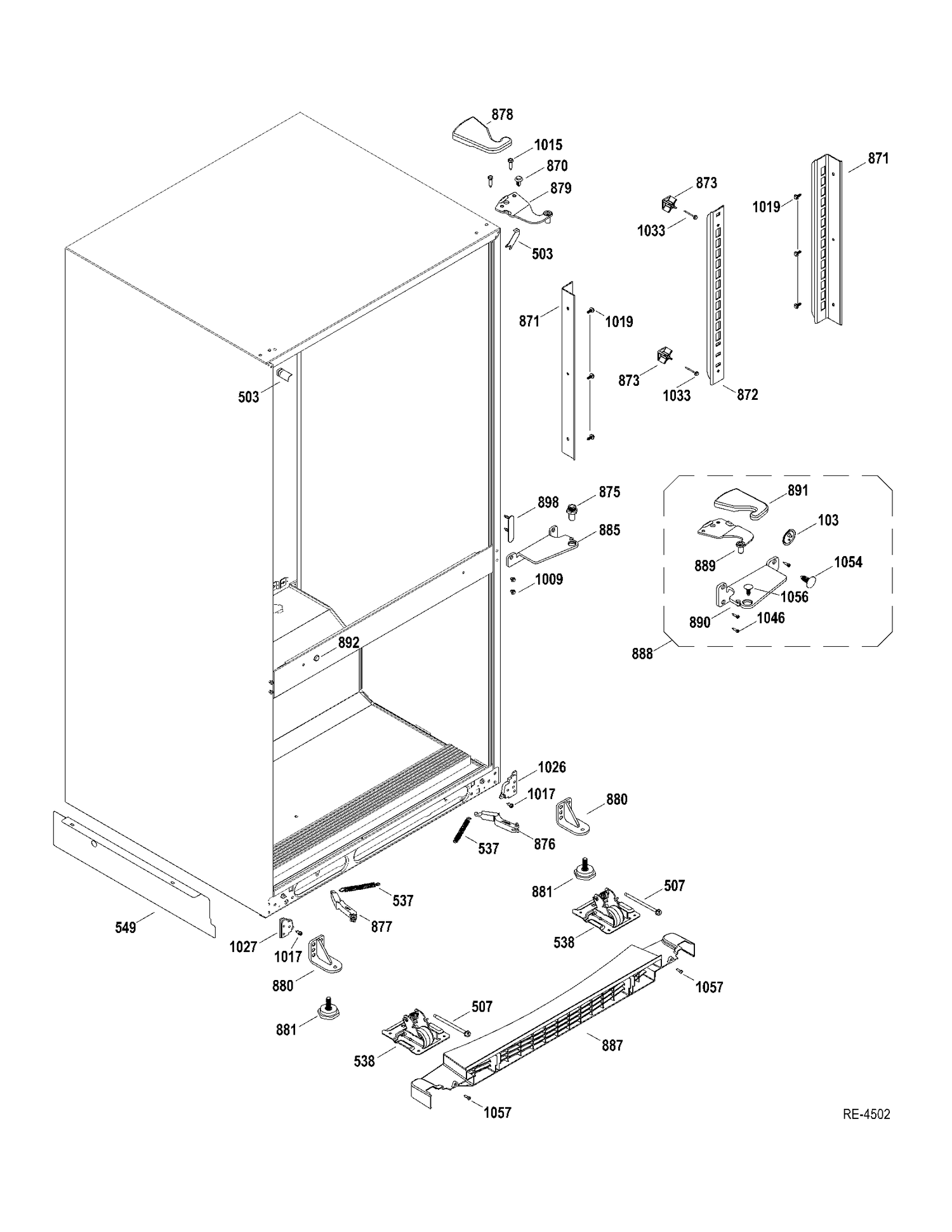 HINGE-MISC PARTS Diagram and Parts List for GDRL0KBXERBS  General Electric Refrigerator
