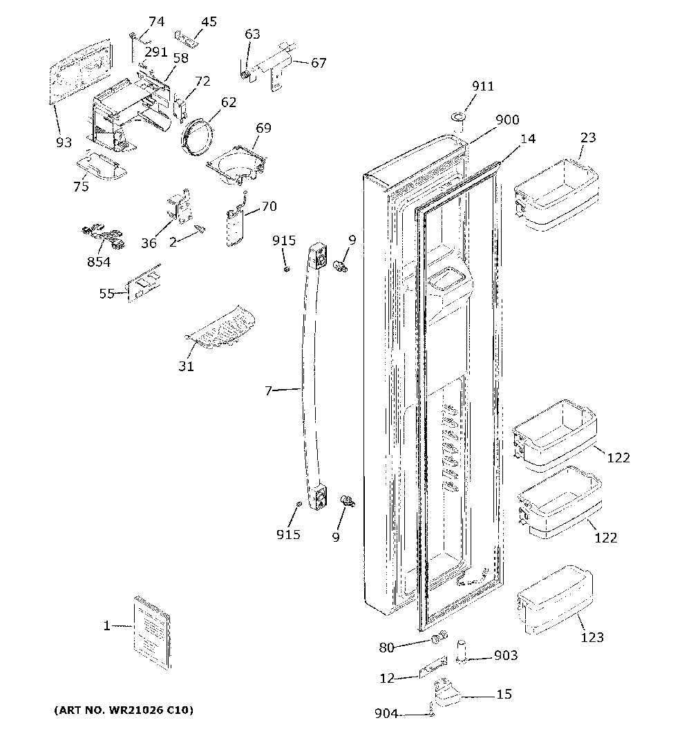 Freezer door Diagram and Parts List for GSS25GSHDCSS  General Electric Refrigerator