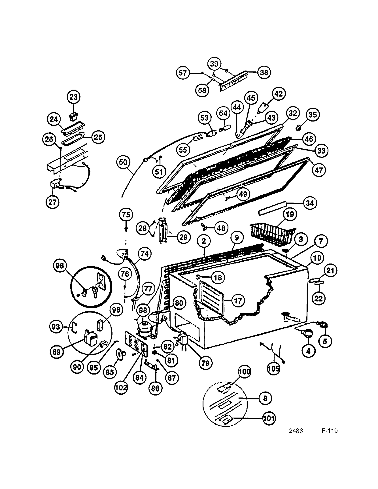 FREEZER Diagram and Parts List for 82580  General Electric Freezer