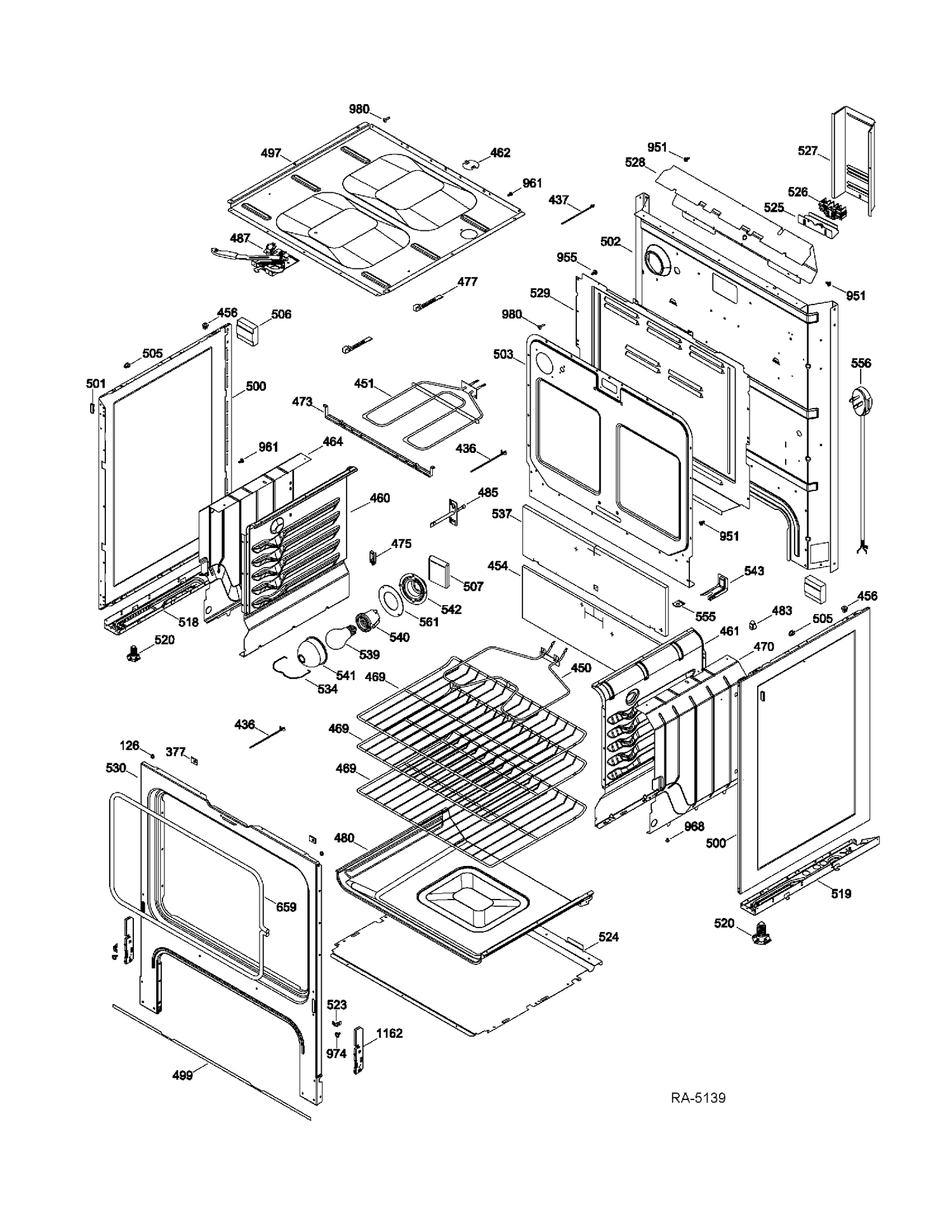 BODY PARTS Diagram and Parts List for JCBP250DT2WW  General Electric Range