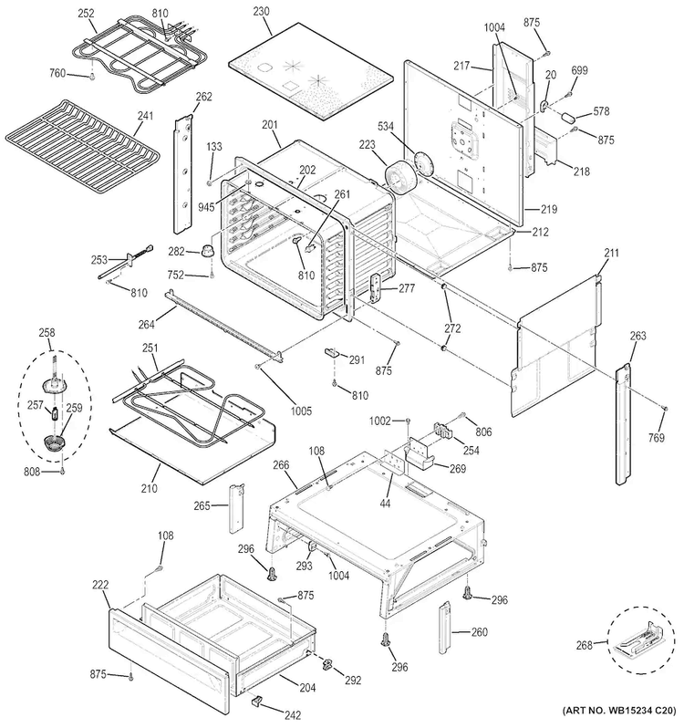 Body Parts Diagram and Parts List for JS750EF3ES  General Electric Range