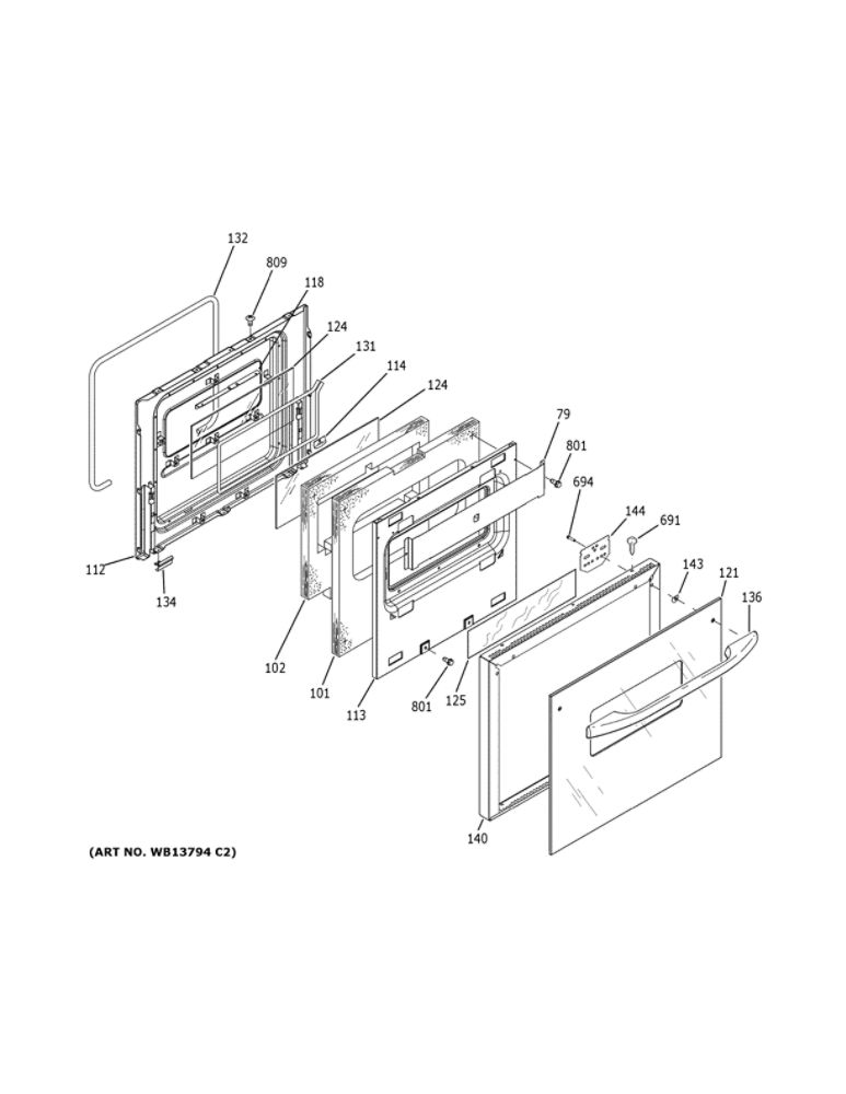 Door Diagram and Parts List for JRP20BJ4BB  General Electric Wall Oven