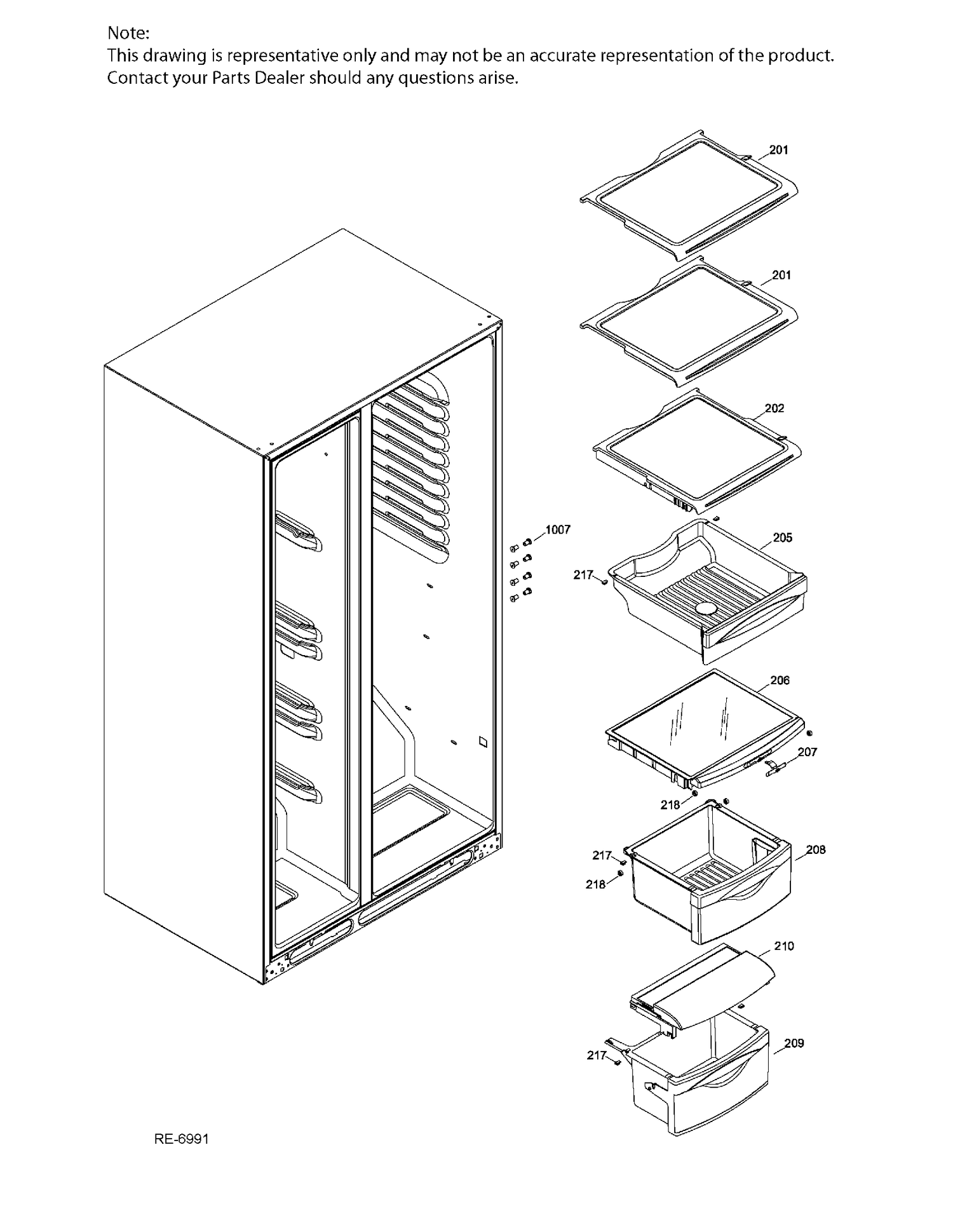 FF SHELVES Diagram and Parts List for DSRS3KGXHFGS  General Electric Refrigerator