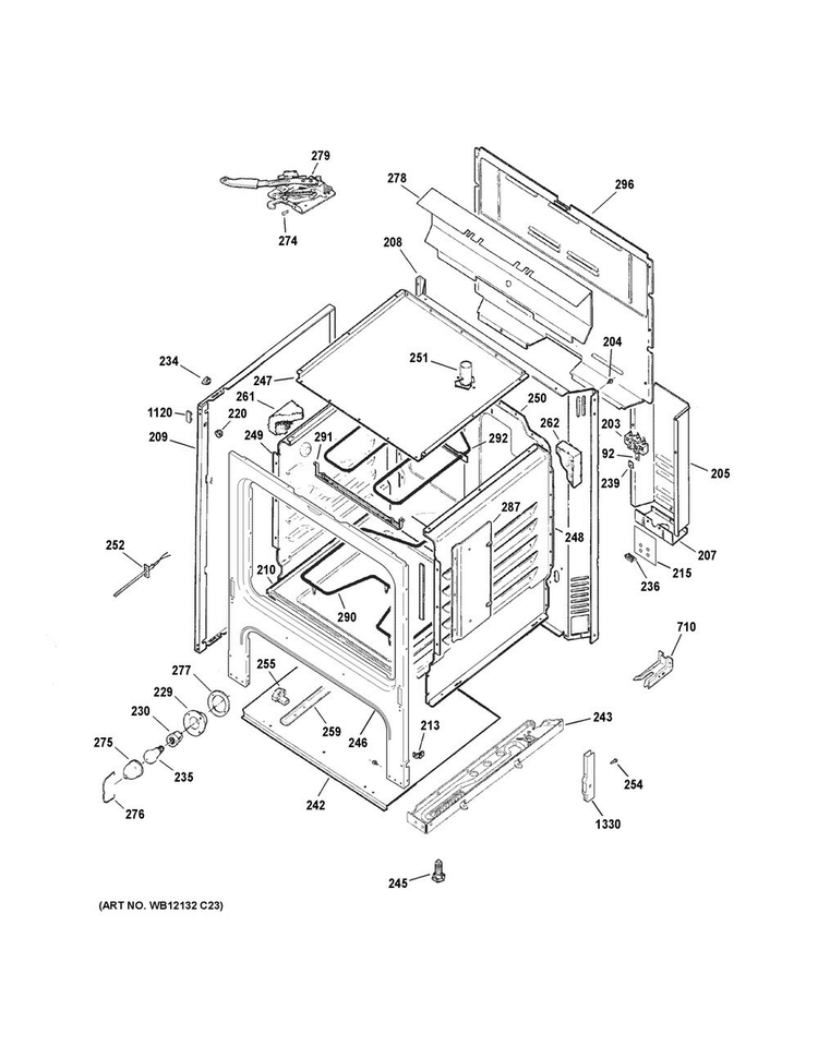 Body Parts Diagram and Parts List for JB255DJ2BB  General Electric Range