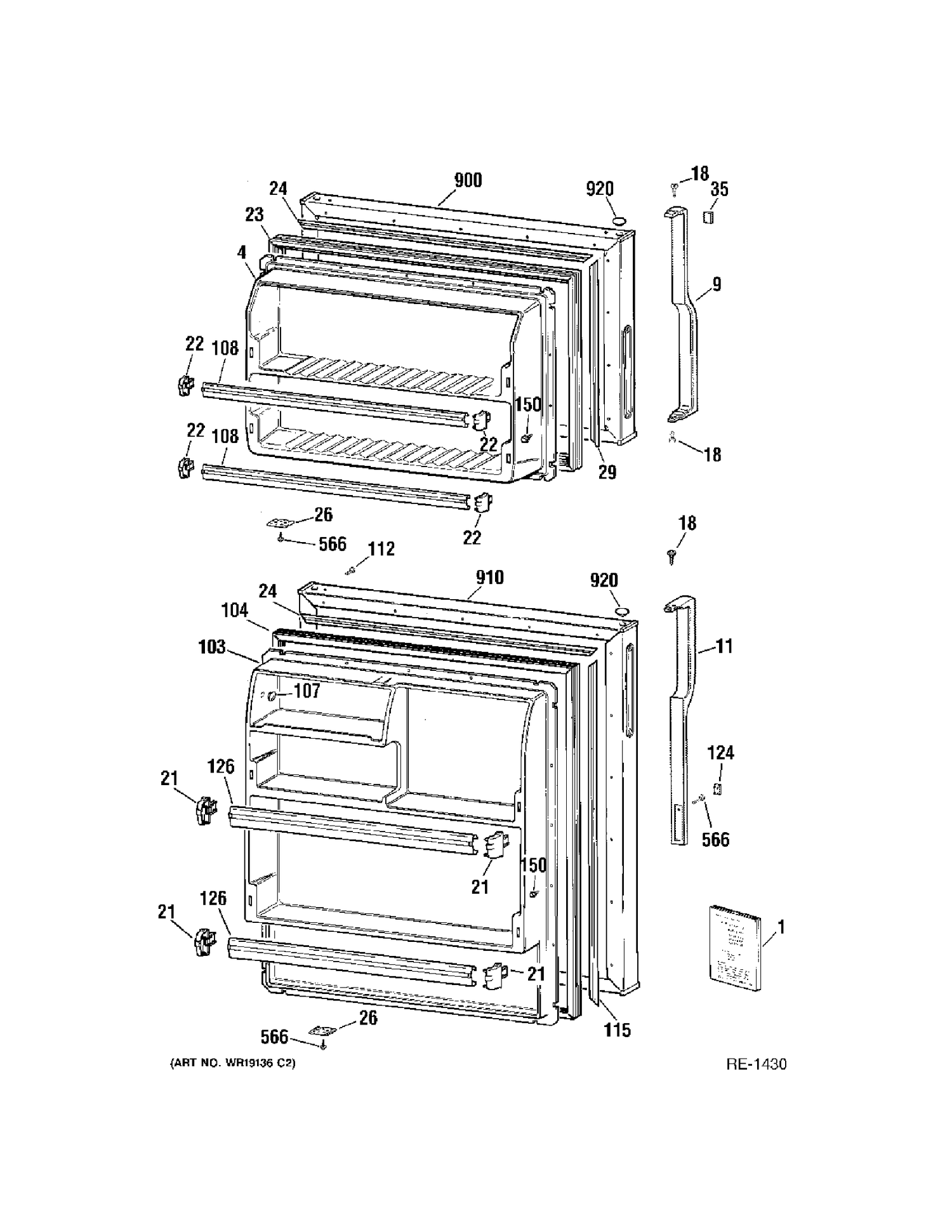 DOORS Diagram and Parts List for CTS18ABMFRWW  General Electric Refrigerator
