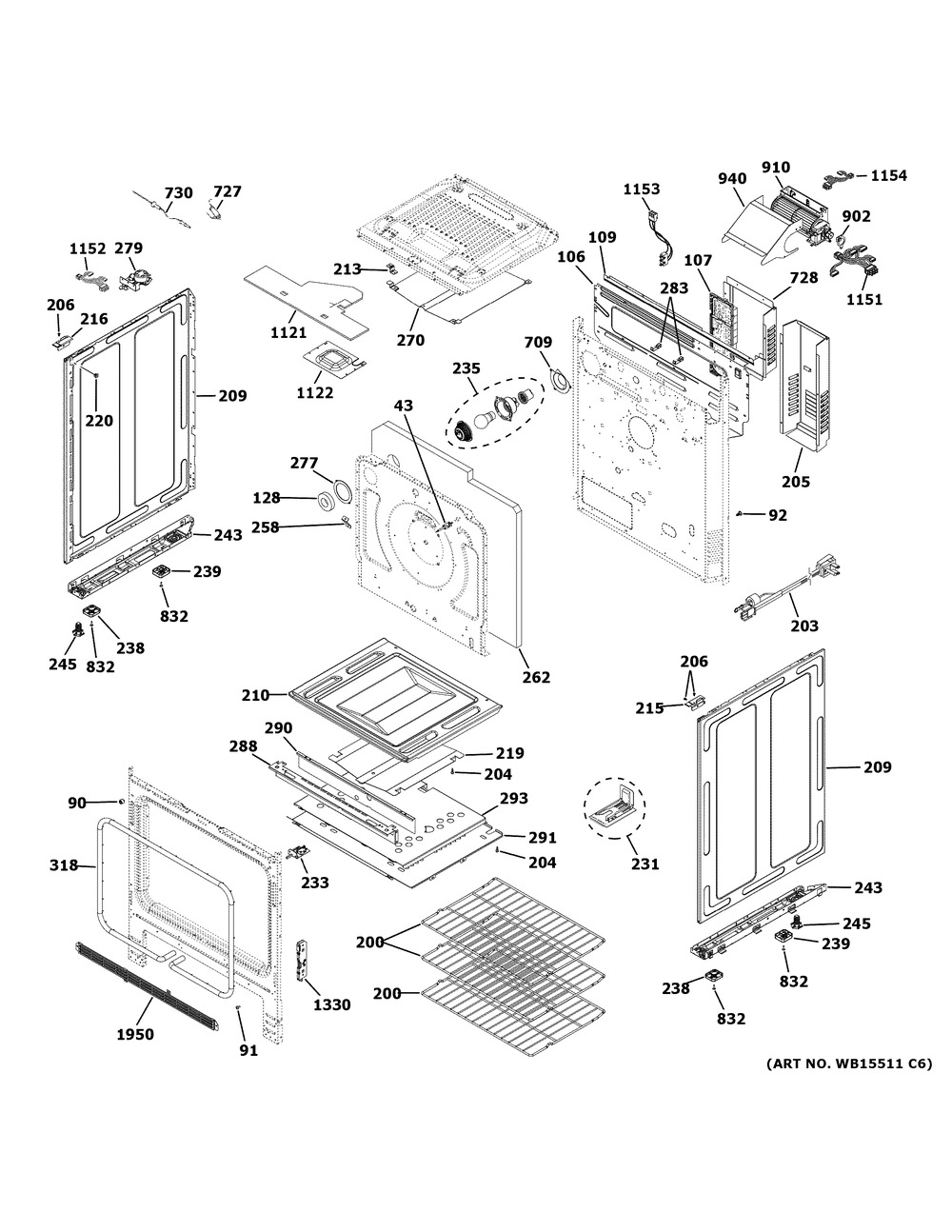 Body Parts Diagram and Parts List for CGS700M2N1S5  General Electric Range
