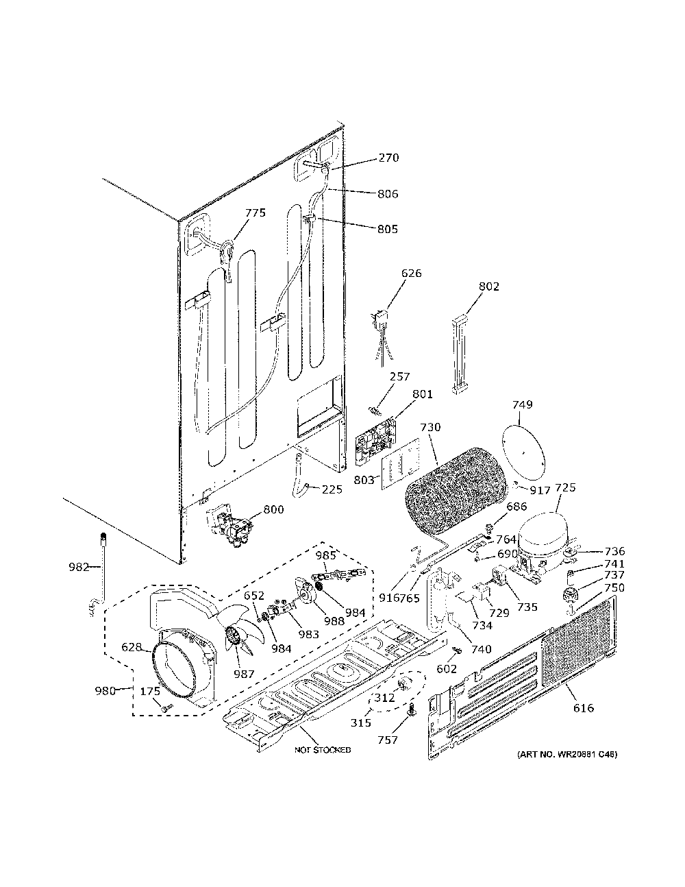 Machine Compartment Diagram and Parts List for GZS22IENXHDS  General Electric Refrigerator