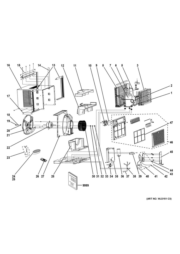 Room Air Conditioner Diagram and Parts List for AED08LVL1  General Electric Air Conditioner