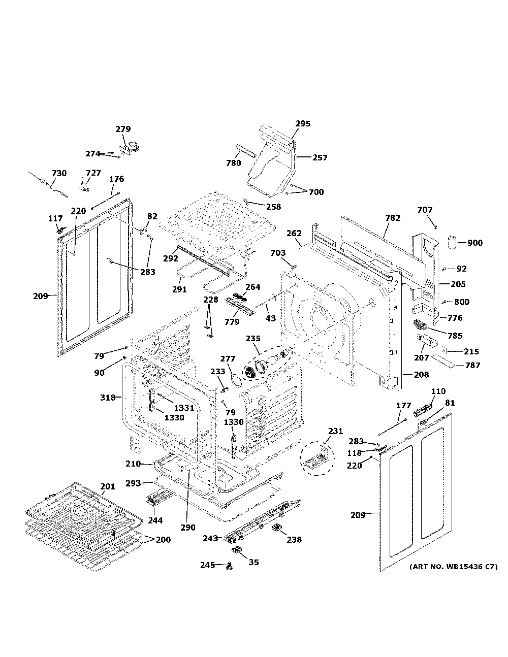 Body parts Diagram and Parts List for P2B940SEJ8SS  General Electric Range