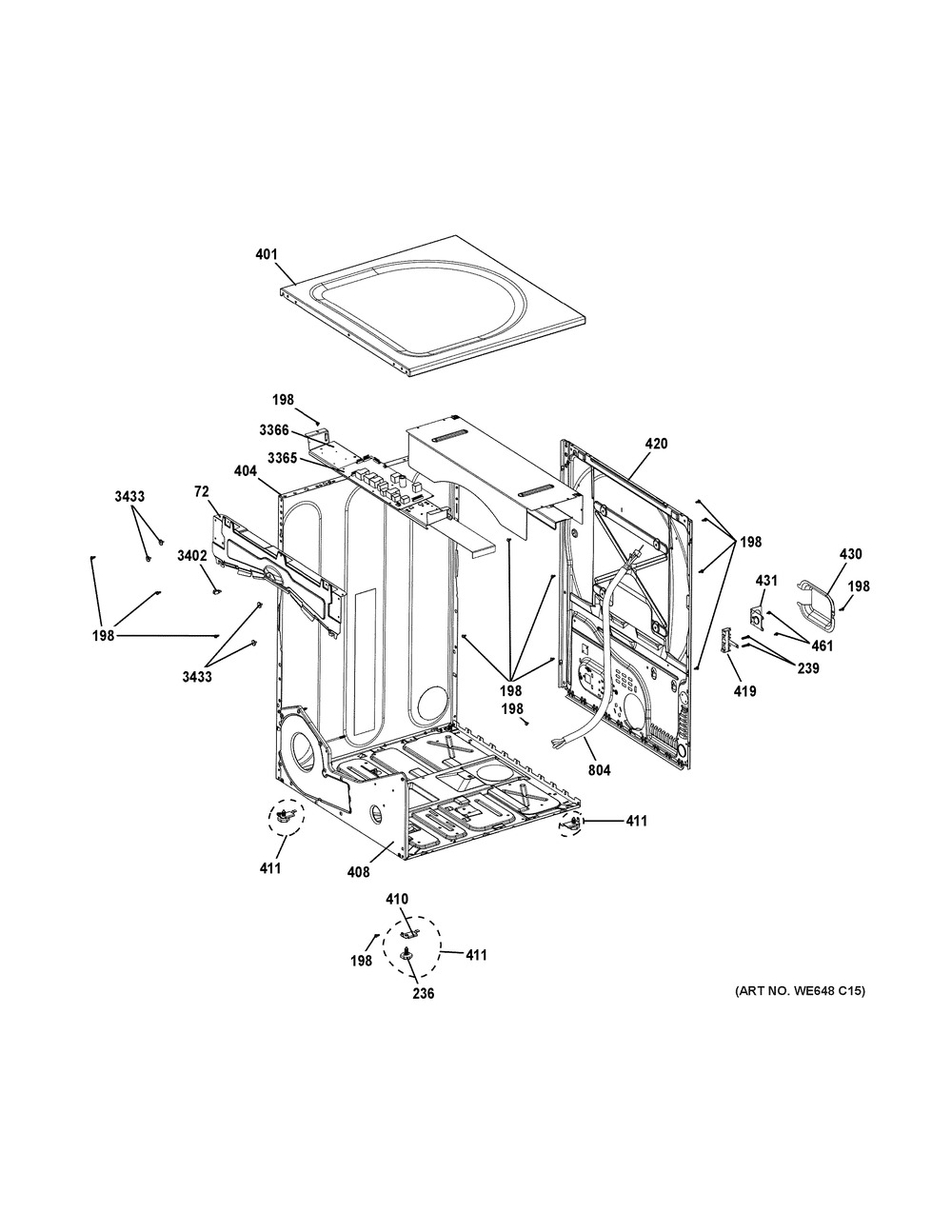 Cabinet & Top Panel Diagram and Parts List for GFD40ESCM0WW  General Electric Dryer