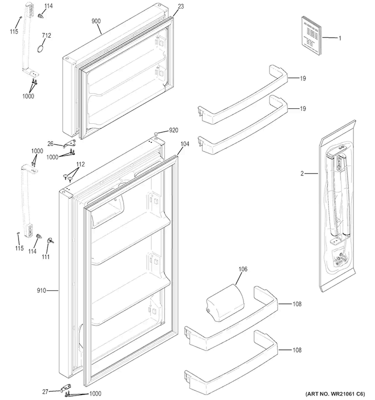 Doors Diagram and Parts List for GTE18ISHERSS  General Electric Refrigerator