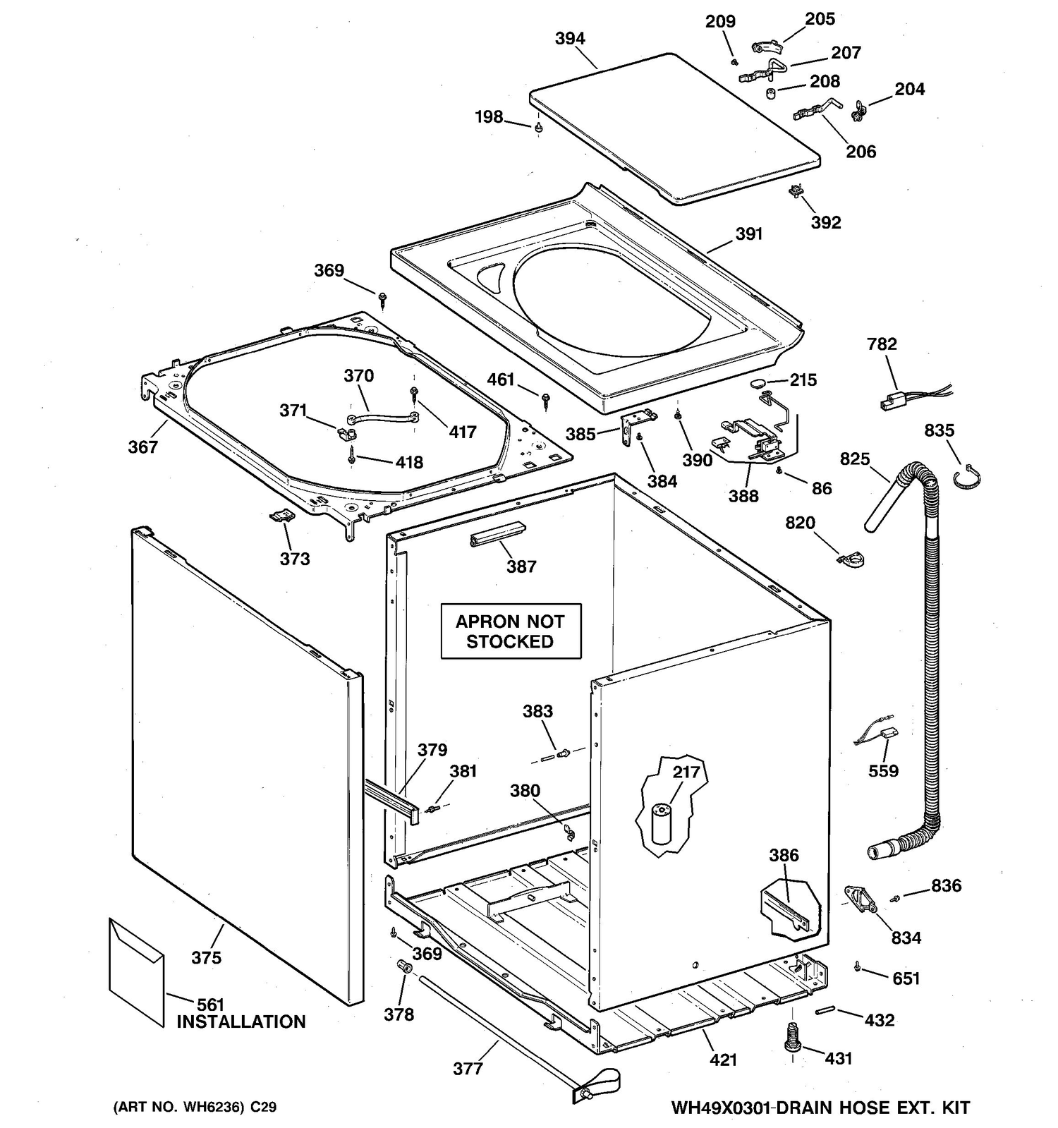 CABINET, COVER & FRONT PANEL Diagram and Parts List for CCXR1060B1WW  General Electric Washer