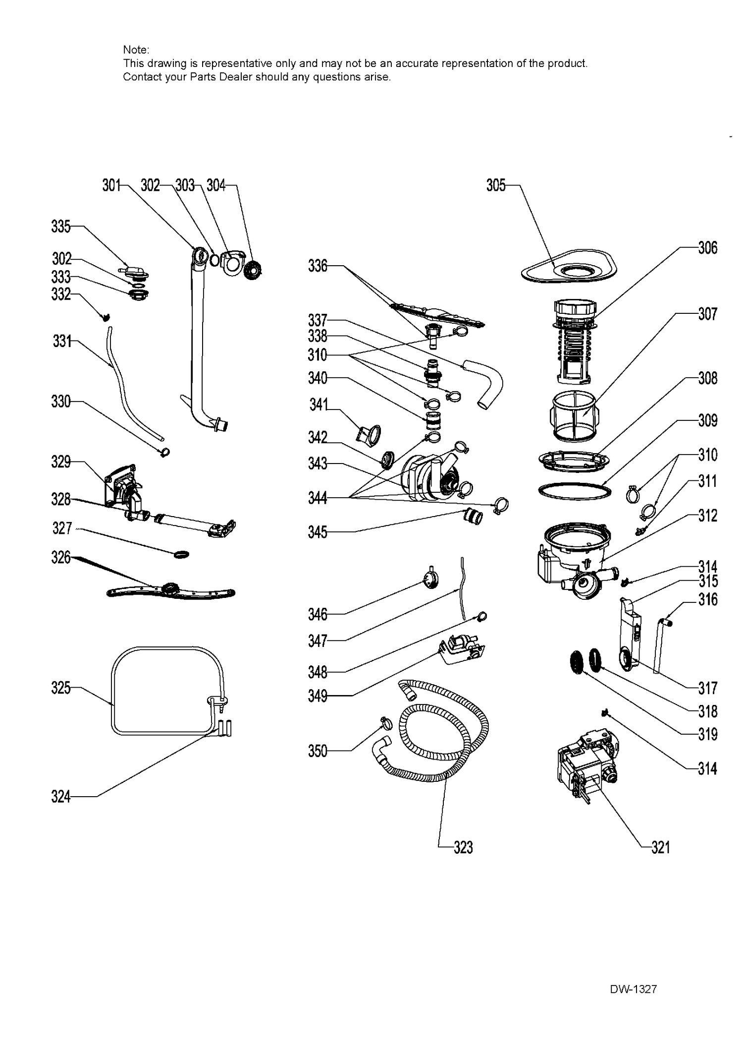 SUMP & MOTOR MECHANISM Diagram and Parts List for GDF410SSF1SS  General Electric Dishwasher