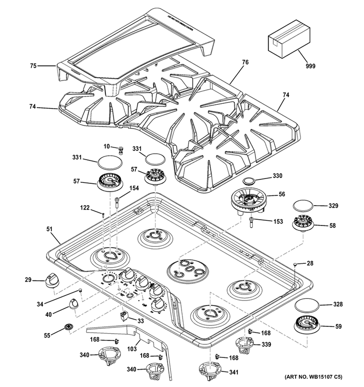 Control Panel & Cooktop Diagram and Parts List for CGP650SET2SS  General Electric Cooktop