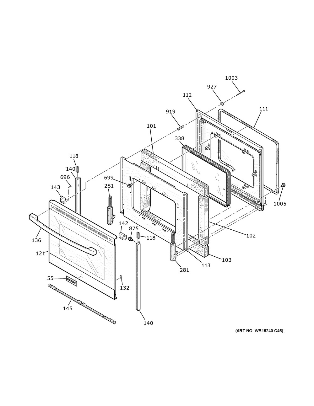 Door Diagram and Parts List for XB625RK9SS  General Electric Range