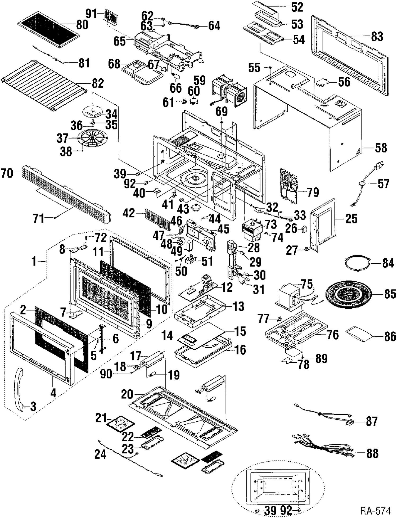BODY PARTS Diagram and Parts List for JVM1660SBC01  General Electric Microwave