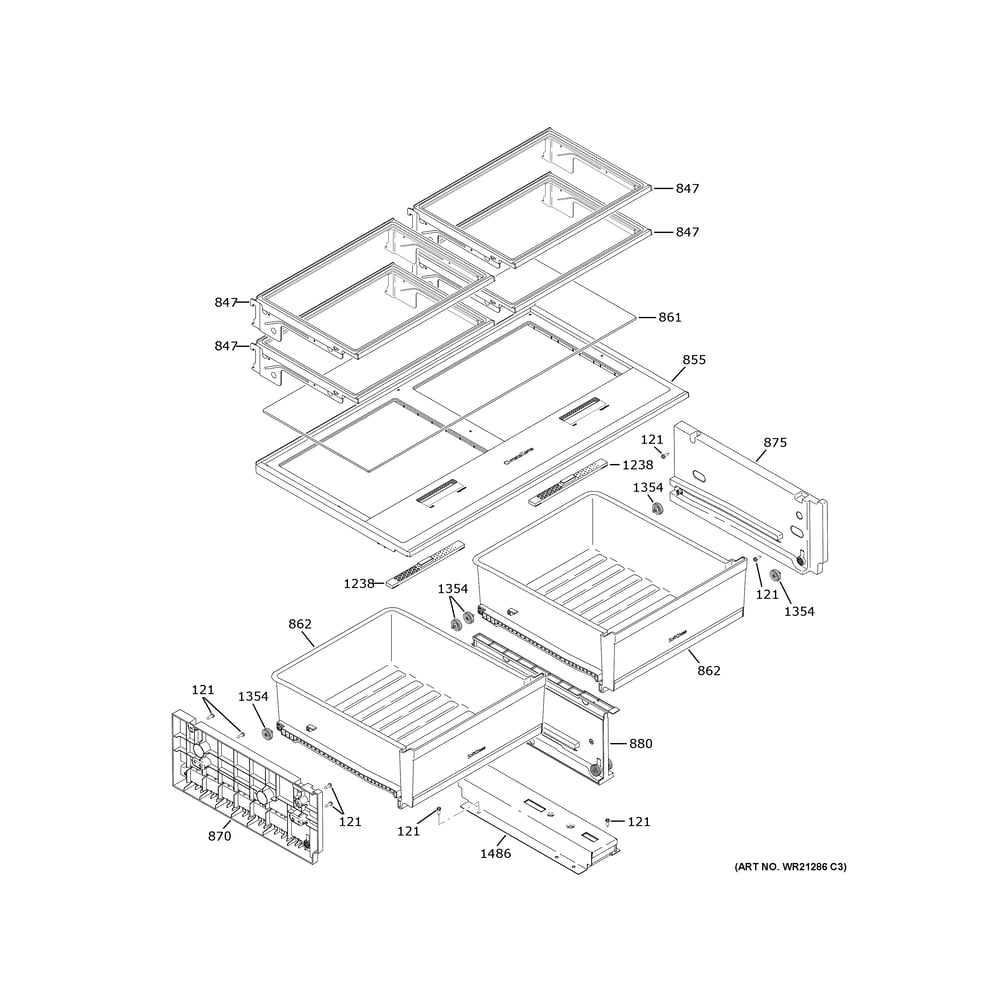 Refrigerator Shelves Diagram and Parts List for CIC36RP2VDS1  General Electric Refrigerator