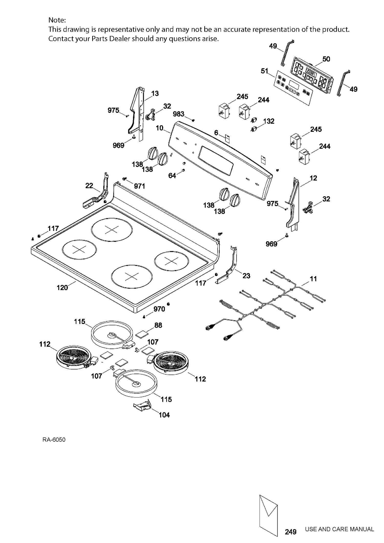CONTROL PANEL & COOKTOP Diagram and Parts List for JCB635DJ1BB  General Electric Range