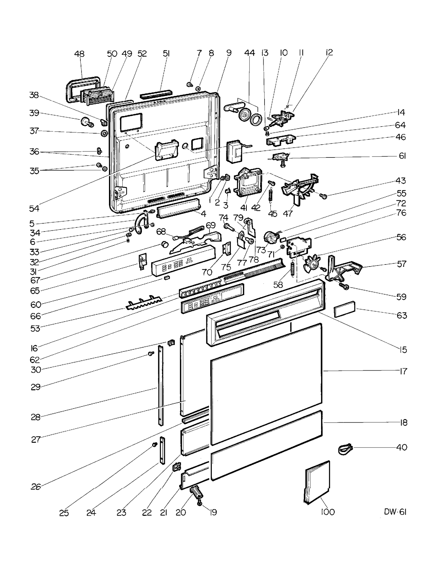 DOOR & ESCUTCHEON PARTS Diagram and Parts List for GSB2800EB129  General Electric Dishwasher
