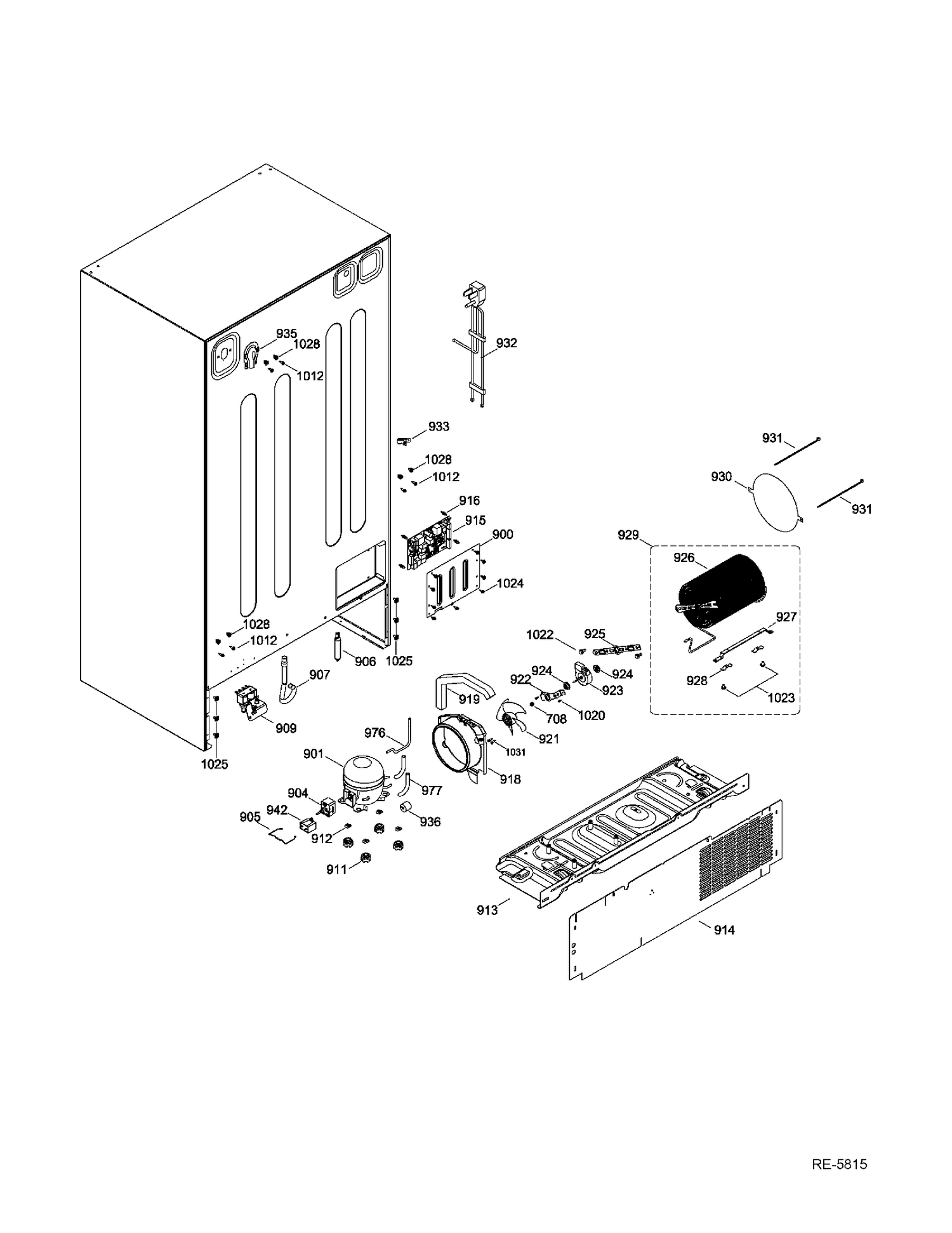 SEALED SYSTEM & MOTHERBOARD Diagram and Parts List for GSRS5KLZDFSS  General Electric Refrigerator