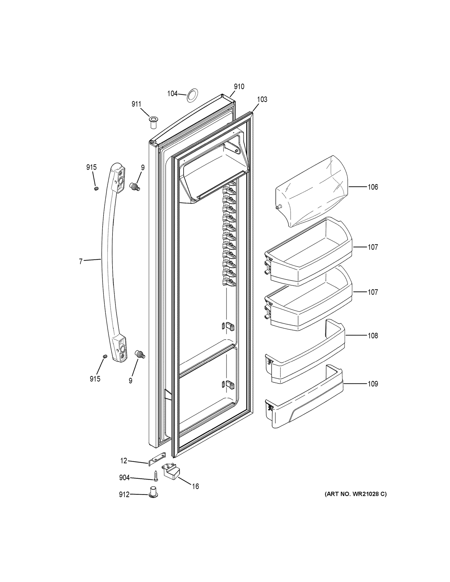 FRESH FOOD DOOR Diagram and Parts List for GSE25GSHJCSS  General Electric Refrigerator