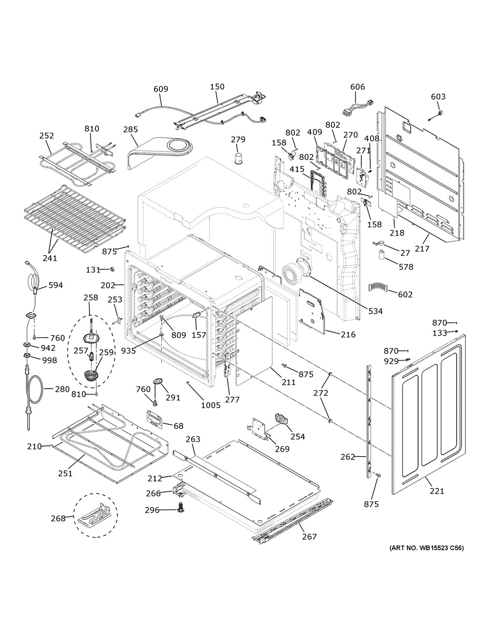 Lower Oven Diagram and Parts List for PS960YP7FS  General Electric Range