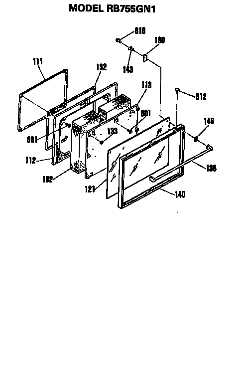 Door Diagram and Parts List for RB757GN1KK  Hotpoint Range