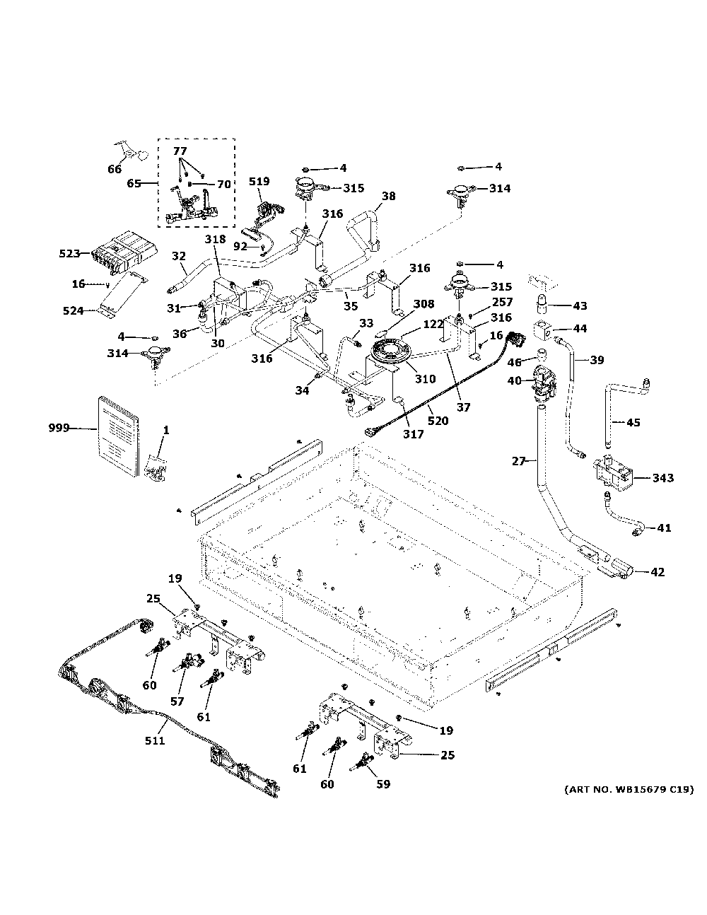 Gas And Burner Parts Diagram and Parts List for CGY366P2T1S1  General Electric Range