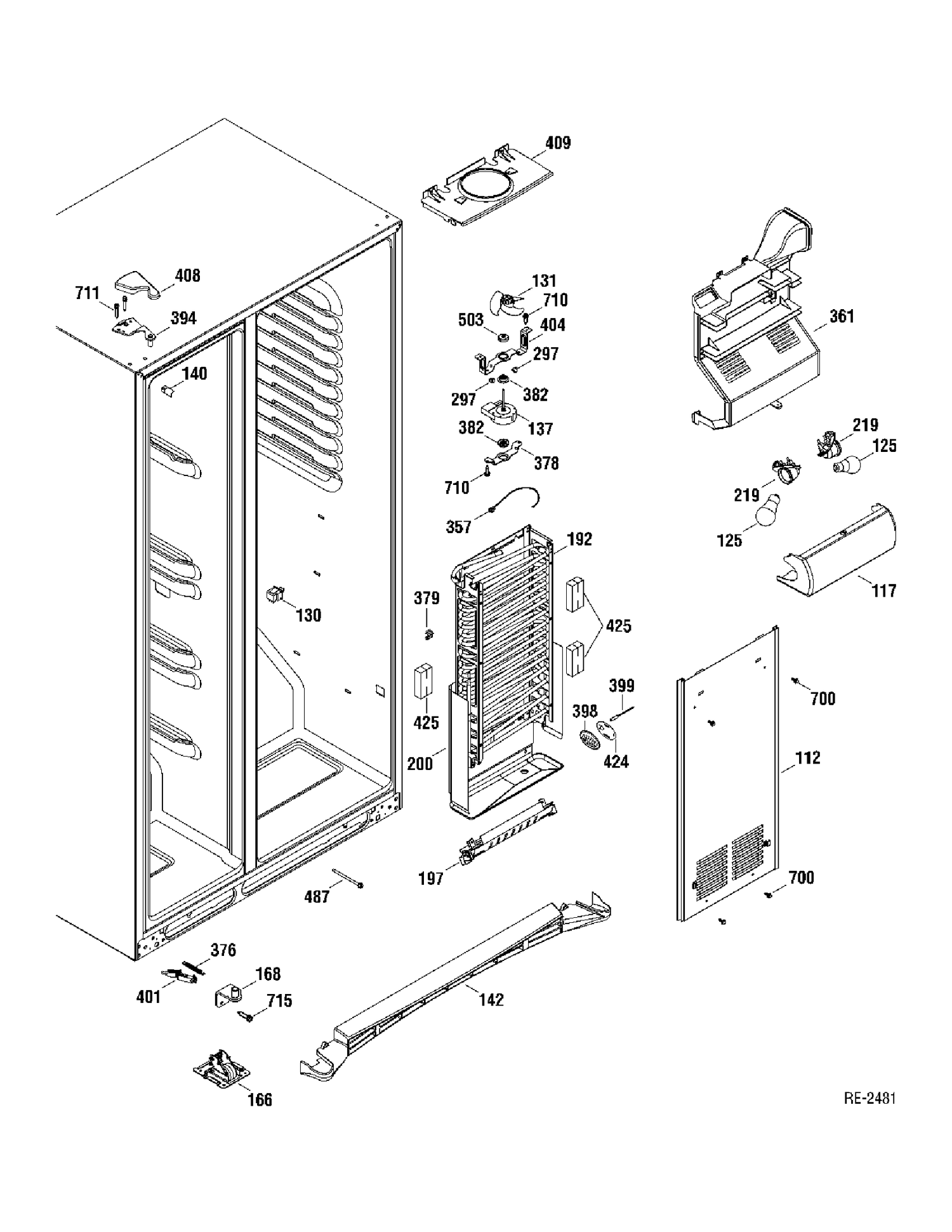 FREEZER SECTION Diagram and Parts List for GLR25UGTABS  General Electric Refrigerator