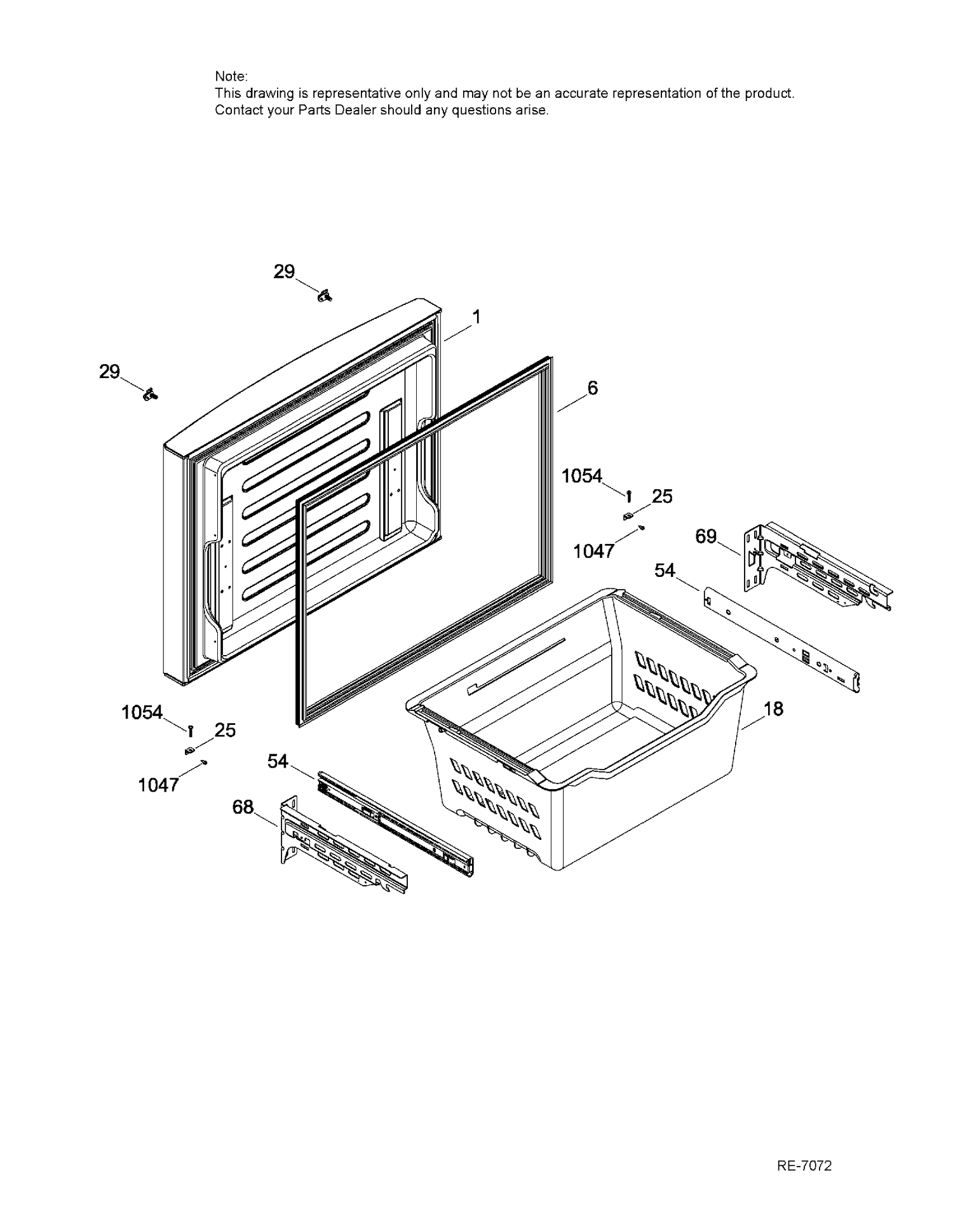 FREEZER DOOR Diagram and Parts List for GNE25DSKBKSS  General Electric Refrigerator