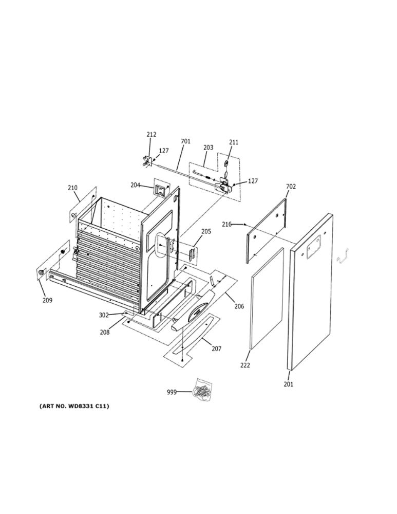 Container Parts Diagram and Parts List for UCG1650LII  General Electric Trash Compactor