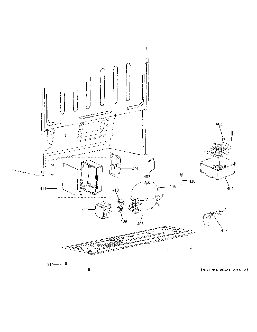 Machine Compartment Diagram and Parts List for FUF17QRRAWW  General Electric Freezer