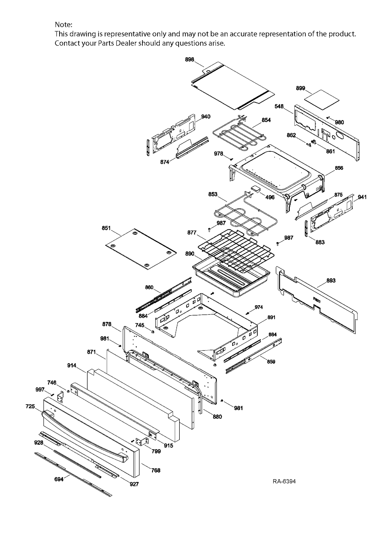 DRAWER PARTS Diagram and Parts List for PCS940DF3WW  General Electric Range