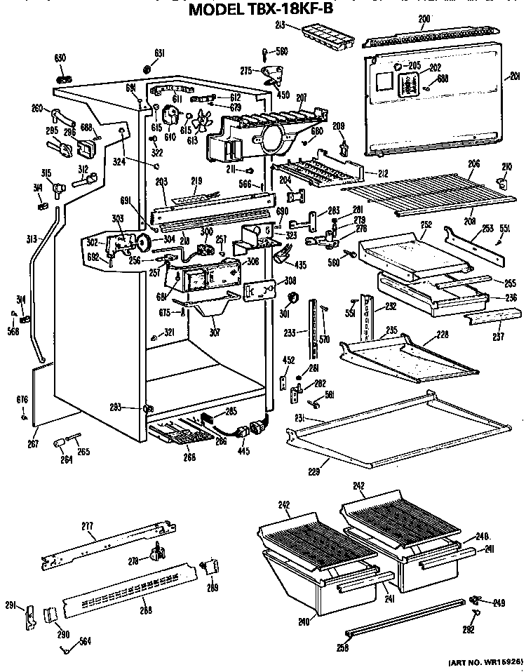 Cabinet Parts Diagram and Parts List for TBX18KFB  General Electric Refrigerator