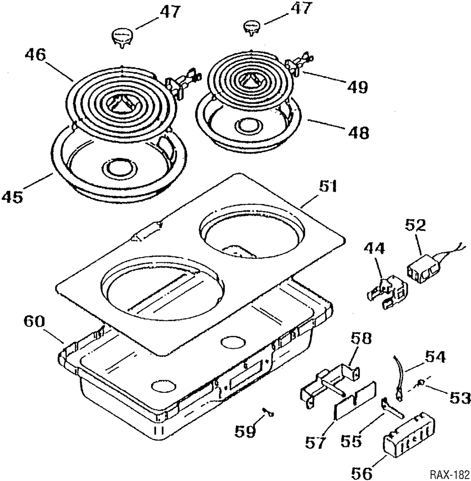 COOKTOP GROUP Diagram and Parts List for JXDC440R2WHC  General Electric Range