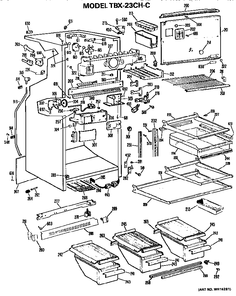 Cabinet Parts Diagram and Parts List for TBX23CHC  General Electric Refrigerator