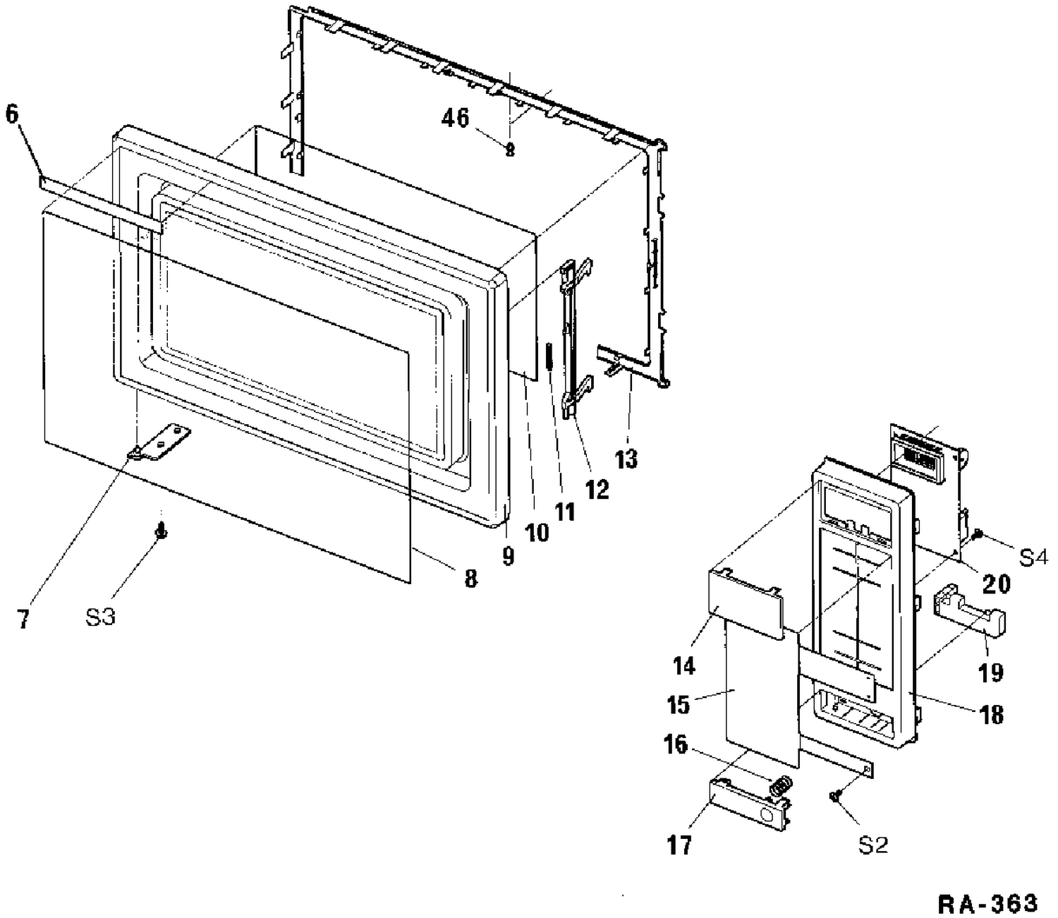 CASE, DOOR & CONTROLS Diagram and Parts List for GSC1452BK01  General Electric Microwave
