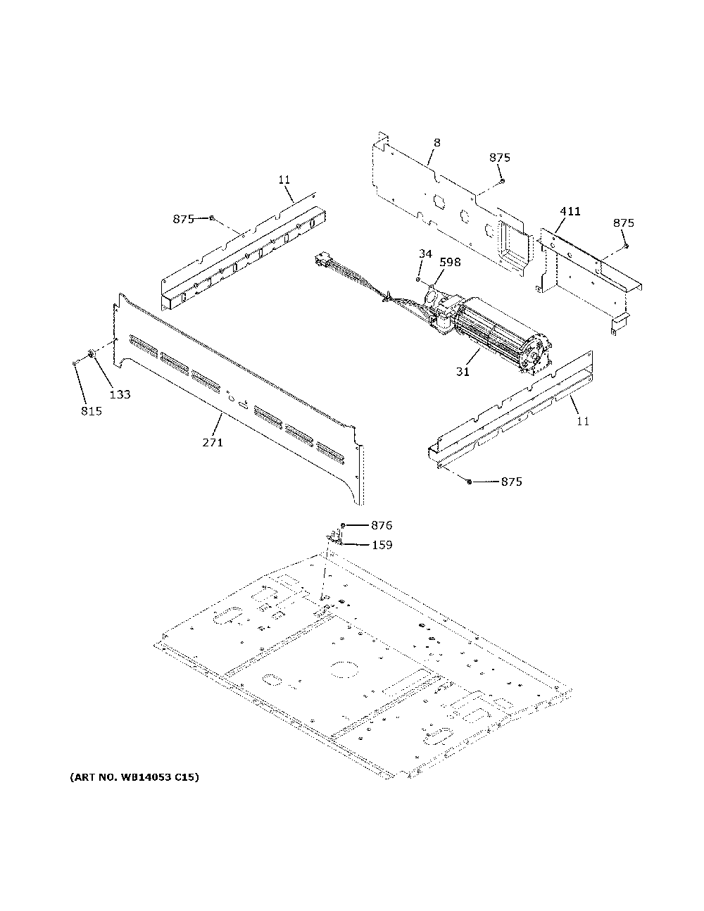 Center Spacer Diagram and Parts List for ZTDX1DSSN1SS  General Electric Wall Oven
