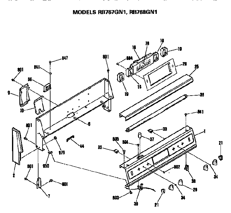 Control Panel Diagram and Parts List for RB767GN1KK  Hotpoint Range