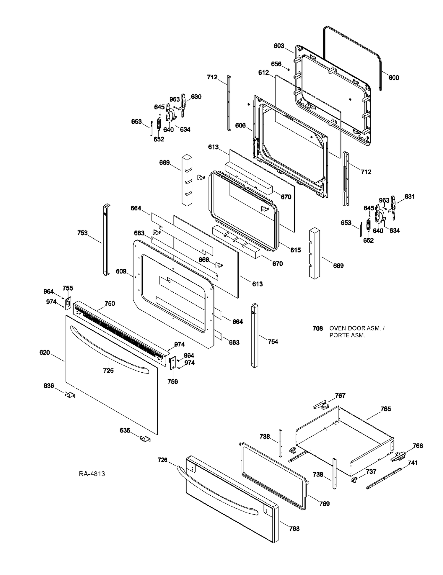 DOOR & DRAWER PARTS Diagram and Parts List for JCBP61SP1SS  General Electric Range