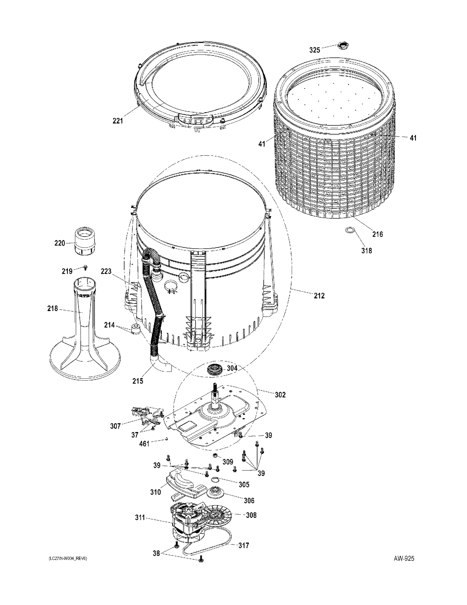TUB-TANK Diagram and Parts List for GUAP270EM0WW  General Electric Washer